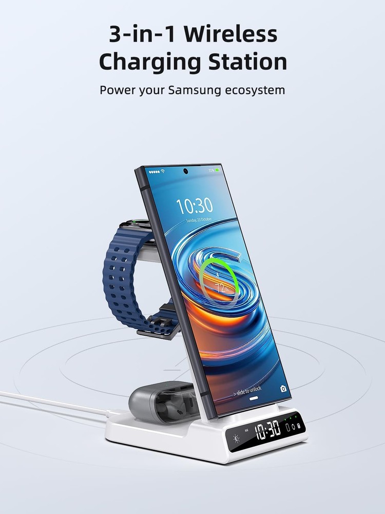 Wireless Charger Samsung Charging Station: 3 in 1 Android White