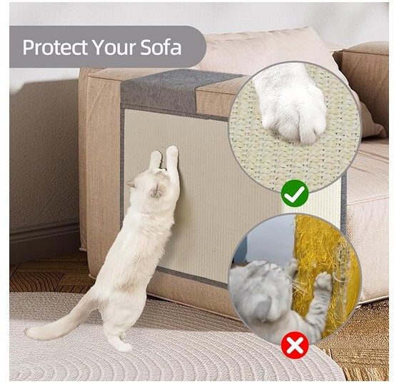 Cat Scratch Mat Sofa Protector - Sisal, Sticky Tapes, Couch Guard (Right Side)