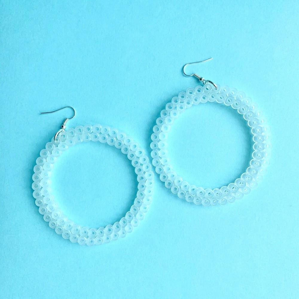 Clear Perler Bead Hoop Earrings