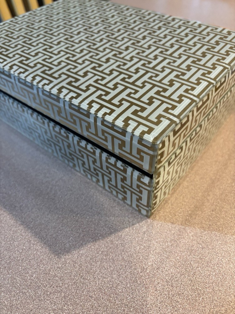 Rare Vintage Hermes - Like Geometric Pattern Rectangular Jewelry Box Gold