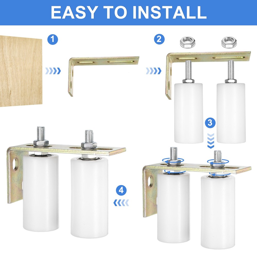 1Set Slide Gate Guide Roller, 6" Nylon Gate Support Rollers with Bracket, White