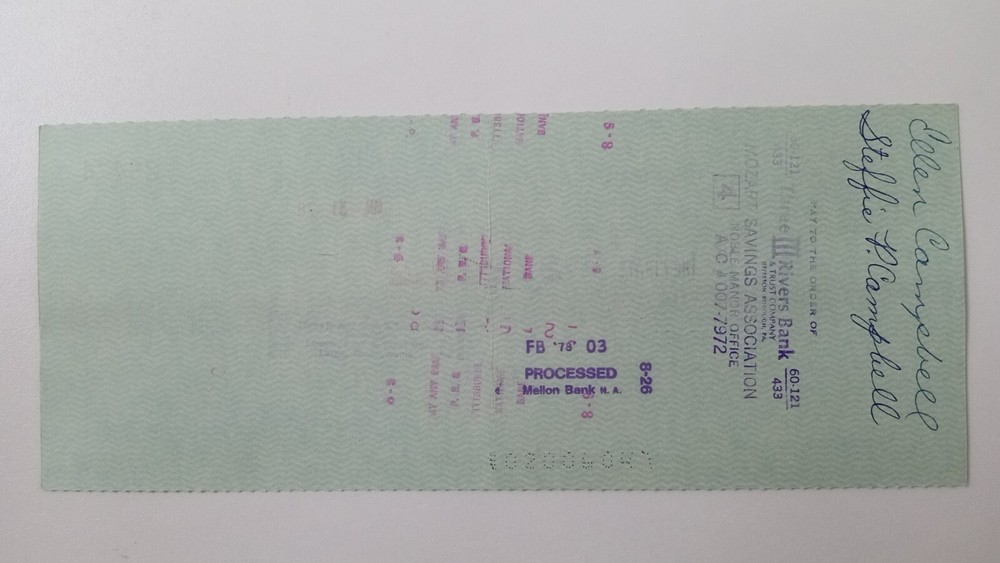 Ellen Campbell: 1978 Pittsburgh Pirates Expense Check