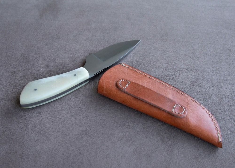 7” Stainless Steel Skinner SHARP Camel Bone Handle + Leather Sheath Rugged