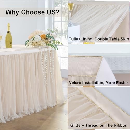 72inch Gold Tulle Table Skirts for Rectangle 72" x 30" (Rectangular) Champagne