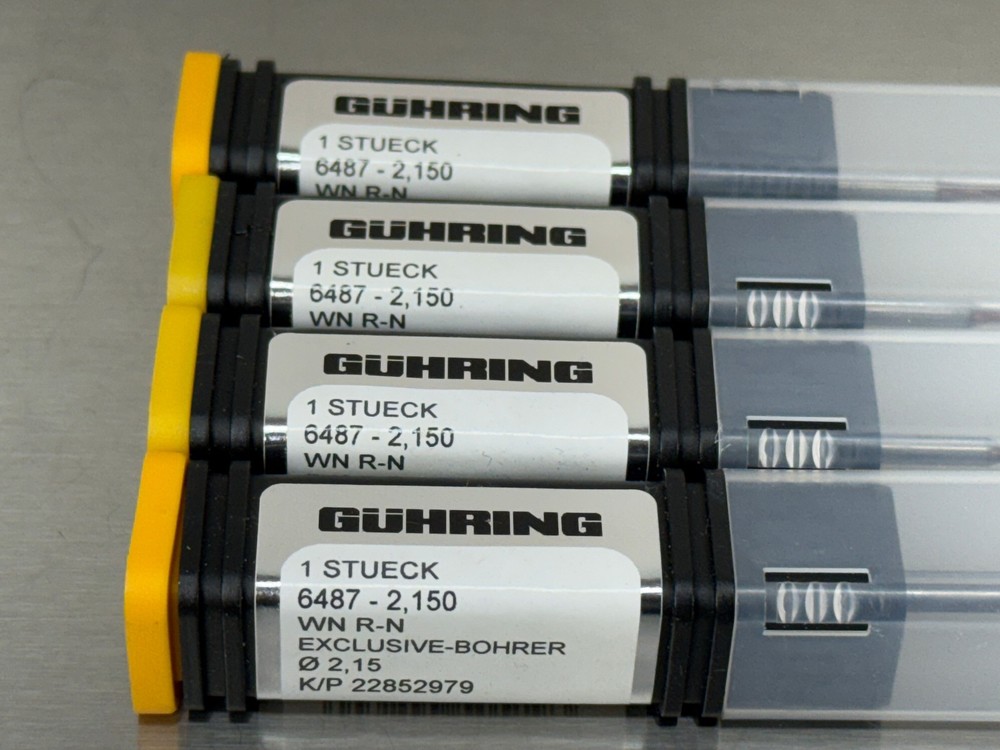 (4) Guhring 2.15mm Solid Carbide Drill 3xD 6487 RT100 Micro InoxPro