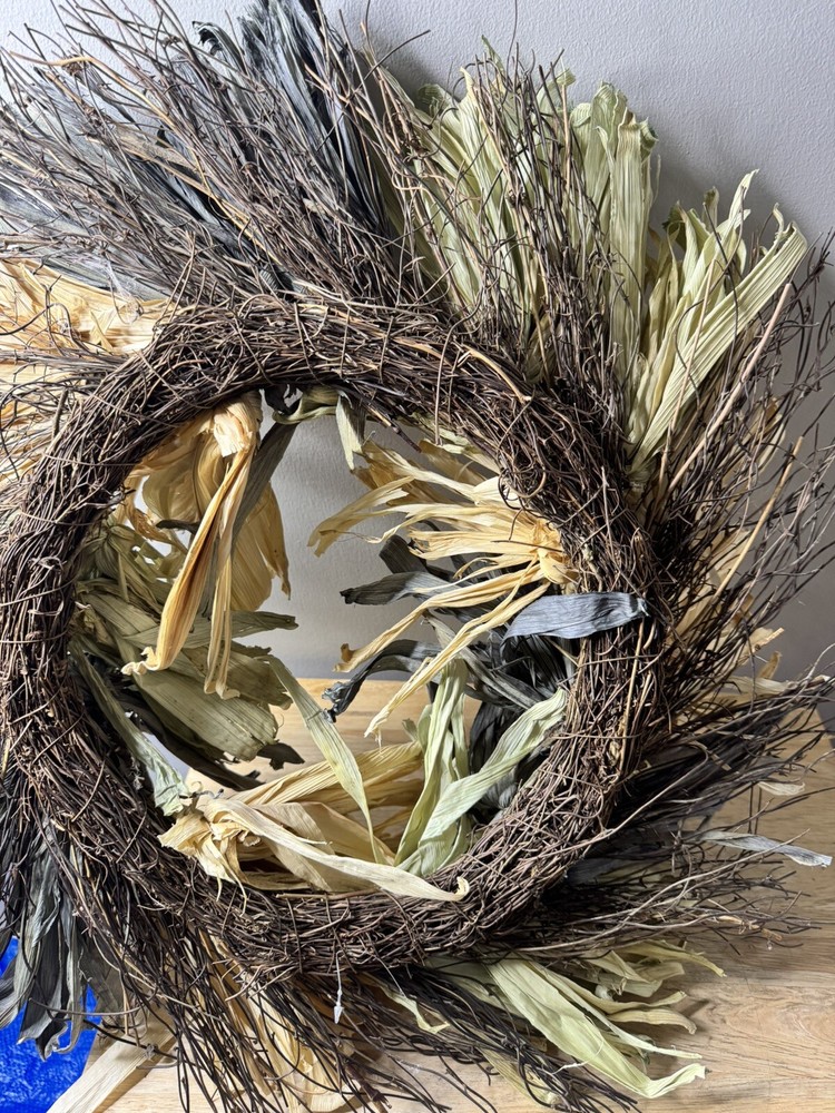 Round Colored Corn Husk Wreath