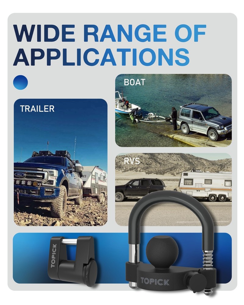 TOPICK Keyed Alike Trailer Coupler Lock Set, Kit Include Black