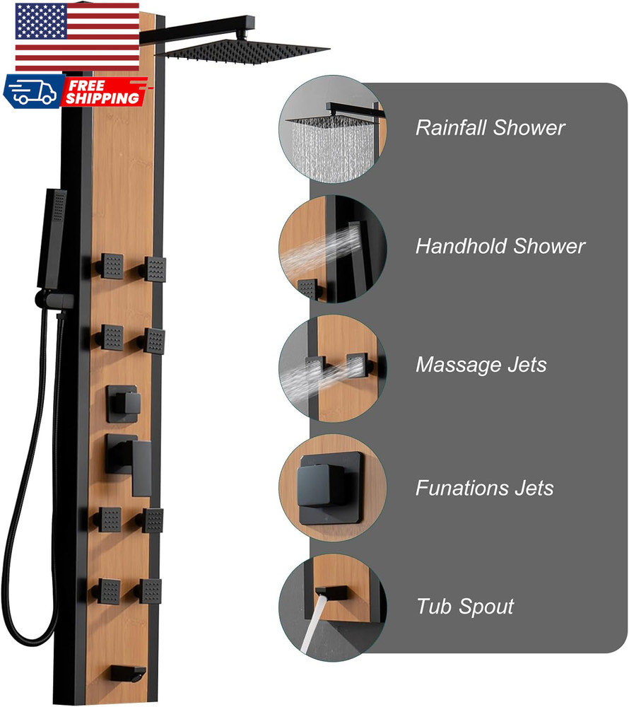 Stainless Steel Shower Panel Tower System 8 Jets Multi-Function Shower Panel