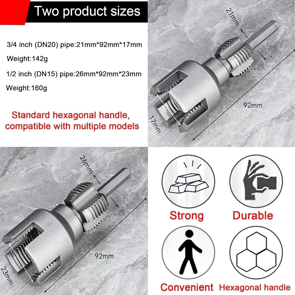 2Pcs 1/2'' 3/4'' Water Pipe Threading Tool Integrated Internal & External Pipe