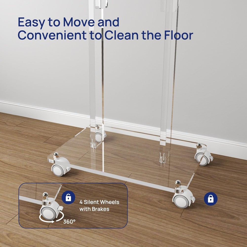 Acrylic Podium Stand with Lockable Wheels, Angle & Height Adjustable, Clear R...