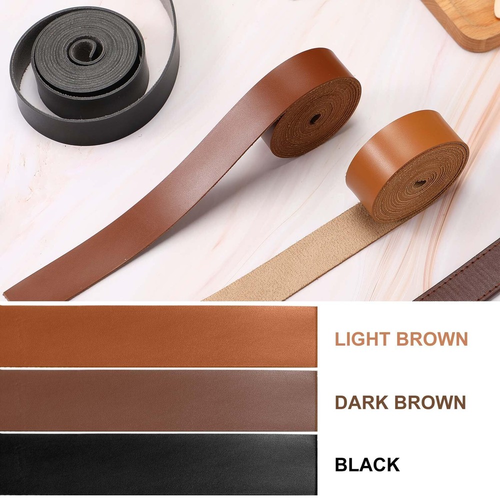 3 Rolls Leather Strap Leather Belt Strips Flat Leather Straps Single Sided Fa...
