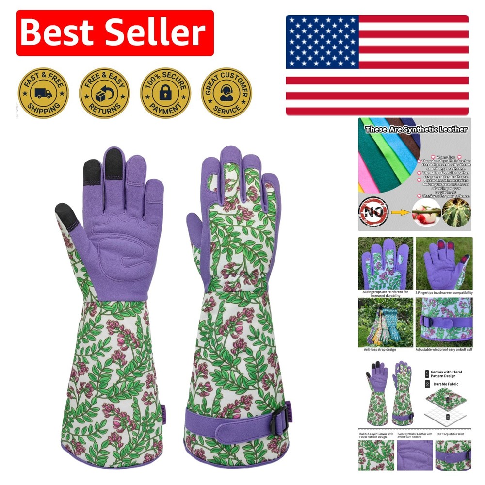 Adjustable Floral Pattern Gardening Gloves with Touchscreen Compatibility, Large
