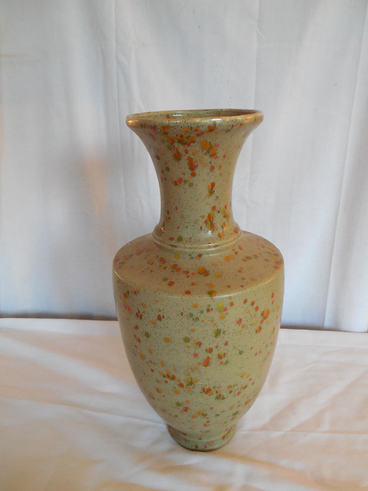 MCM speckled ceramic tall vase 15.5" signed MAH