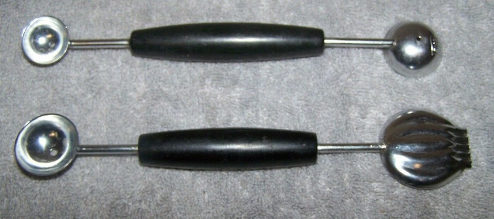 Melon Ball Scoops Ekco Vintage Double Sided Black Handle Pair