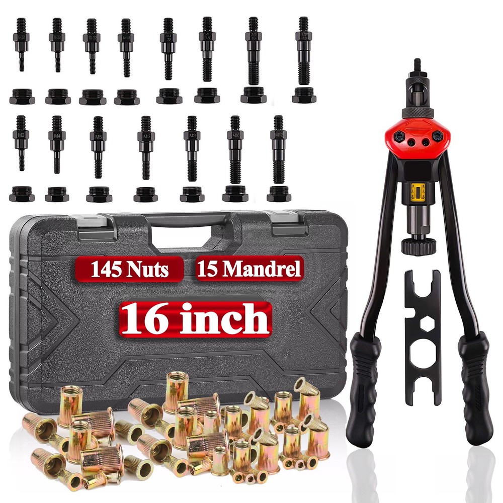 16'' Rivet Gun Rivnut Thread Setting Tool Nut Setter NutSert Metric&SAE 145 Nuts