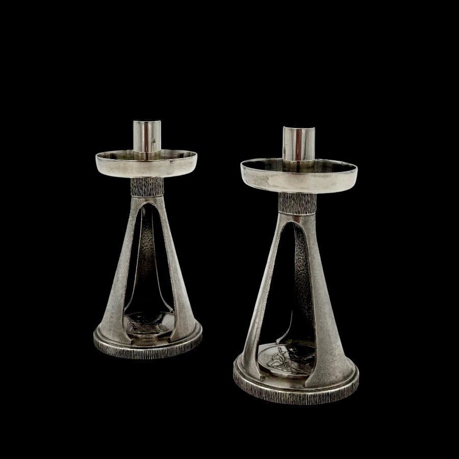 Sterling Silver Pair Candlesticks London 1986 Christopher Nigel Lawrence