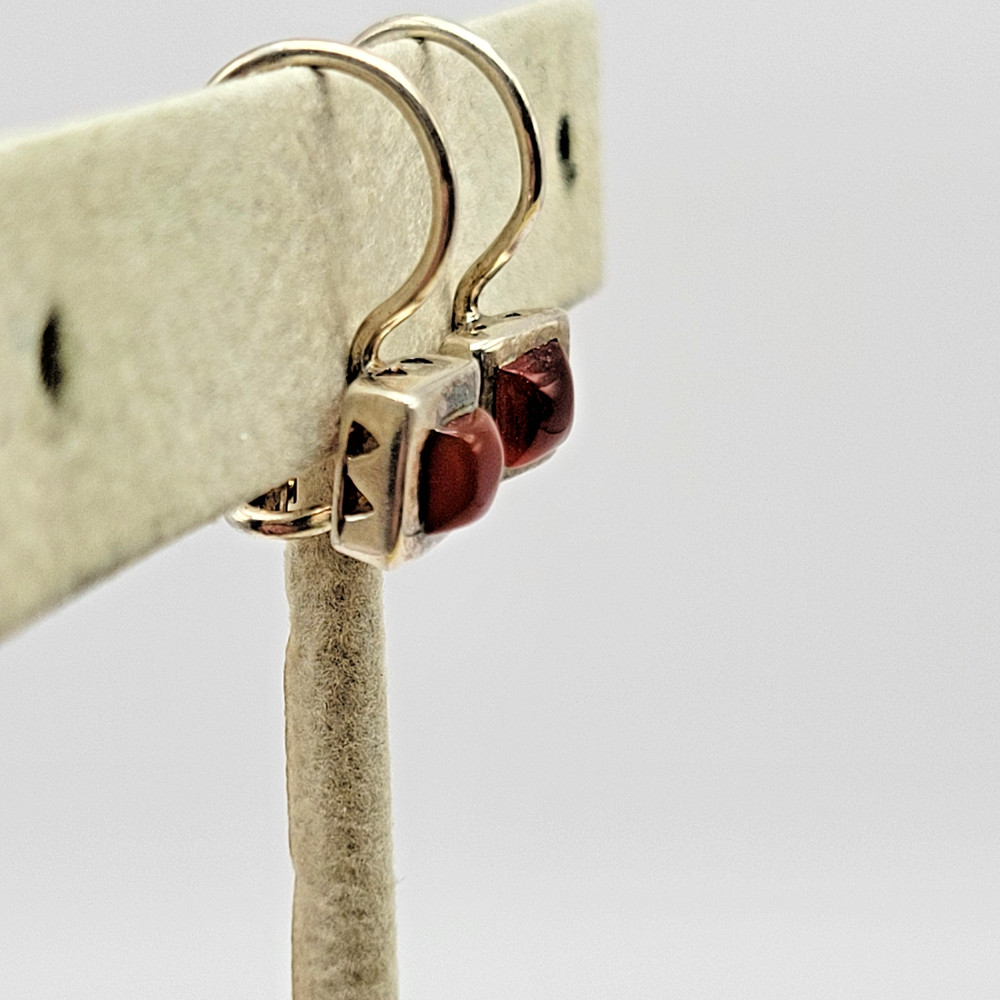 Sterling Silver Carnelian Square Pierced Triangle Side Drop Dangle Earrings
