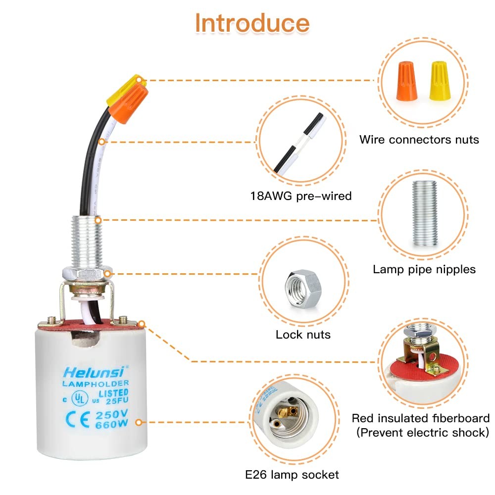 Upgraded Version - Helunsi E26 E27 Ceramic Light Socket, Glazed Medium White