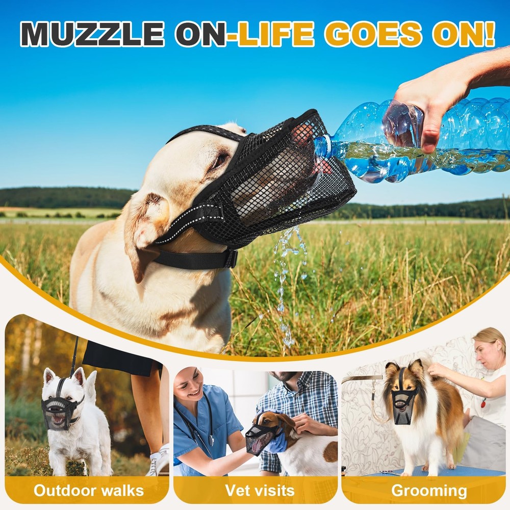 Mesh Dog Muzzle, Breathable Soft Dog Muzzle with 3 Reflective Straps for Secu...