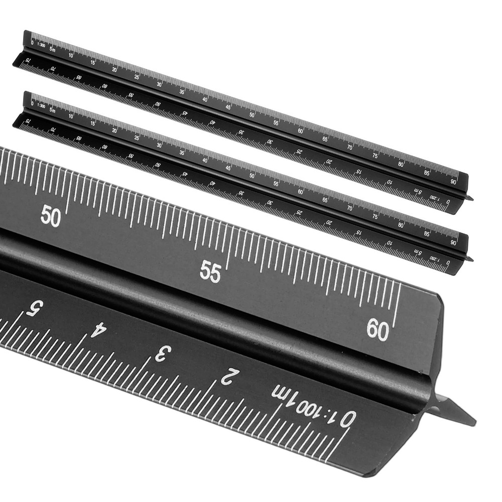 2 Pcs 12 Inch Metric Architectural Triangular Scale Ruler Large Scale, Black