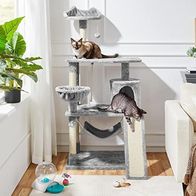 63.5in Multi-Level Cat Tree Tower Condo with Scratching Posts Platform & Hammock