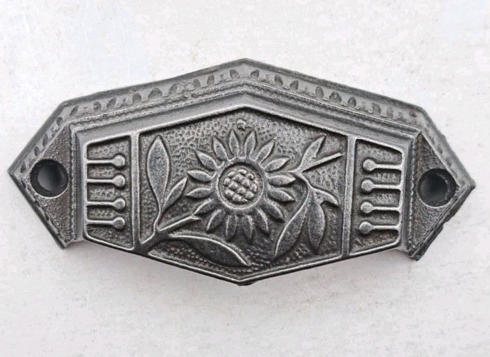Antique Bin Pull Sunflower Drawer Cabinet Pull Old Vintage Iron Handle Hardware