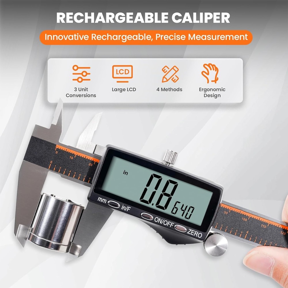 Digital Caliper, Rechargeable Calipers with Large LCD Screen,...