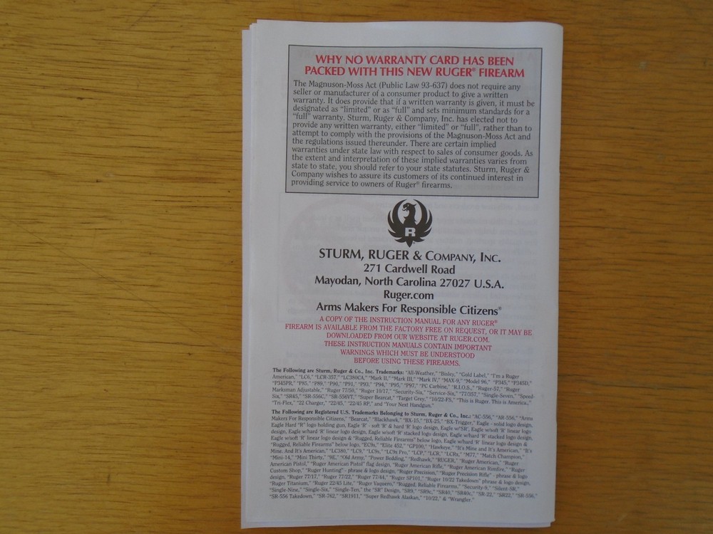 RUGER LCP II Lightweight Compact Pistol Instruction Manual