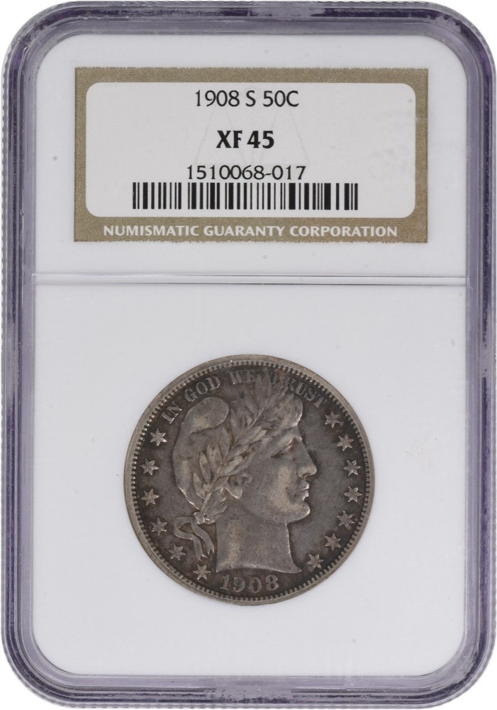 1908-S Barber Silver Half Dollar EF45 NGC