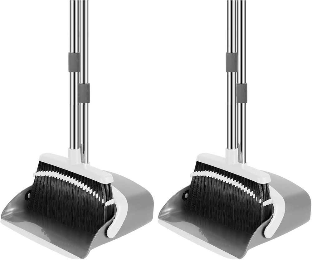 Broom & Dustpan Set 52-in Long Adjustable Handle Broom Dustpan Combo
