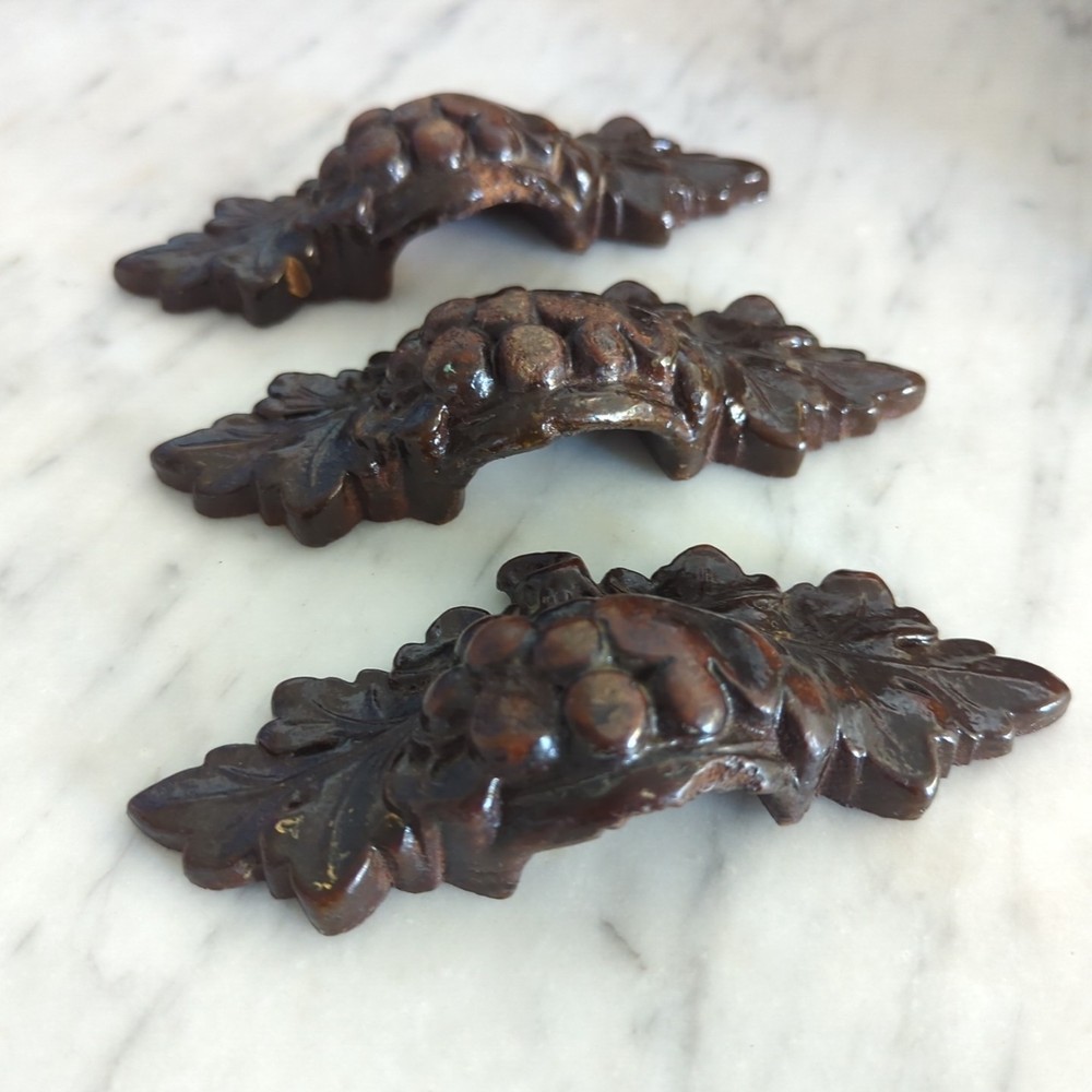 Victorian Era Wood Drawer Pulls Grape Leaf Design