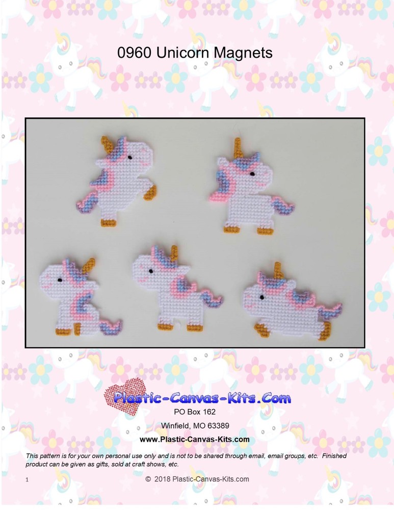 Unicorn Magnets- Plastic Canvas Pattern or Kit