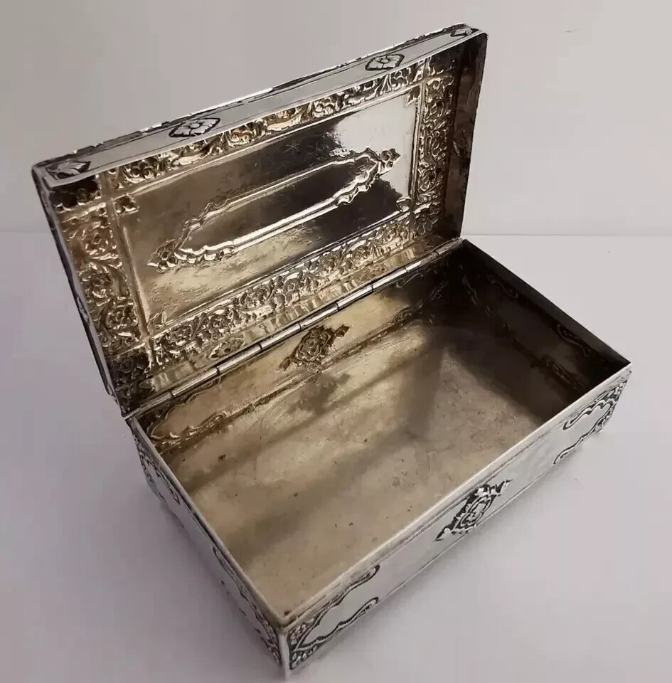 Ornate Solid Silver Table Box - 196g - Masonic Interest