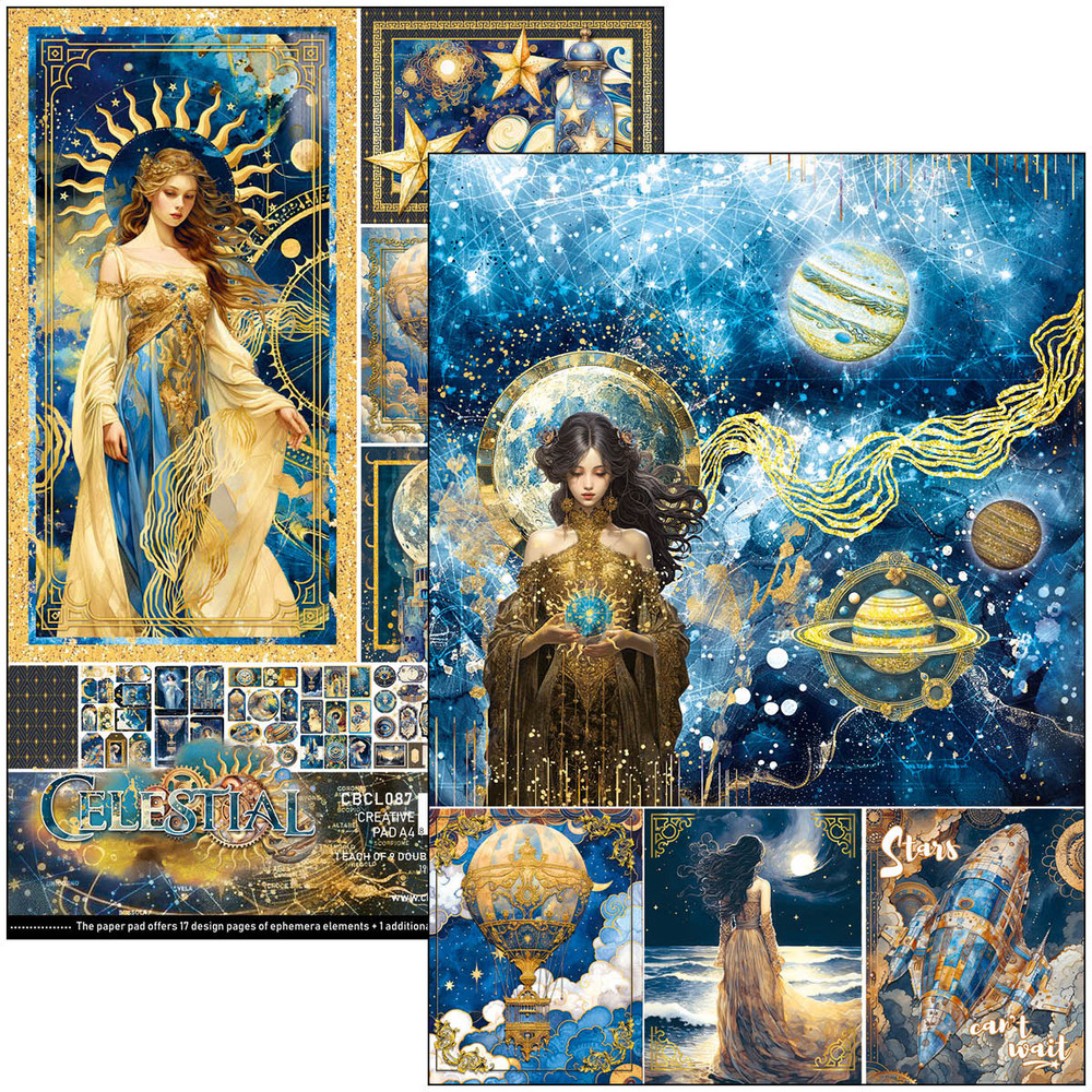 Ciao Bella CELESTIAL A4 Creative Pad 9/pkg Ephemera Cards Tags Journal
