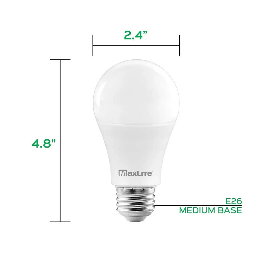 4 Pack Maxlite 8W LED Bulb = 60 watt replace A19 Daylight 5000K LED Light 60w