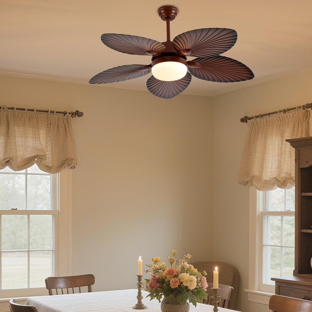 52" Tropical Ceiling Fan Light with Retractable Palm Leaf Blades & Remote