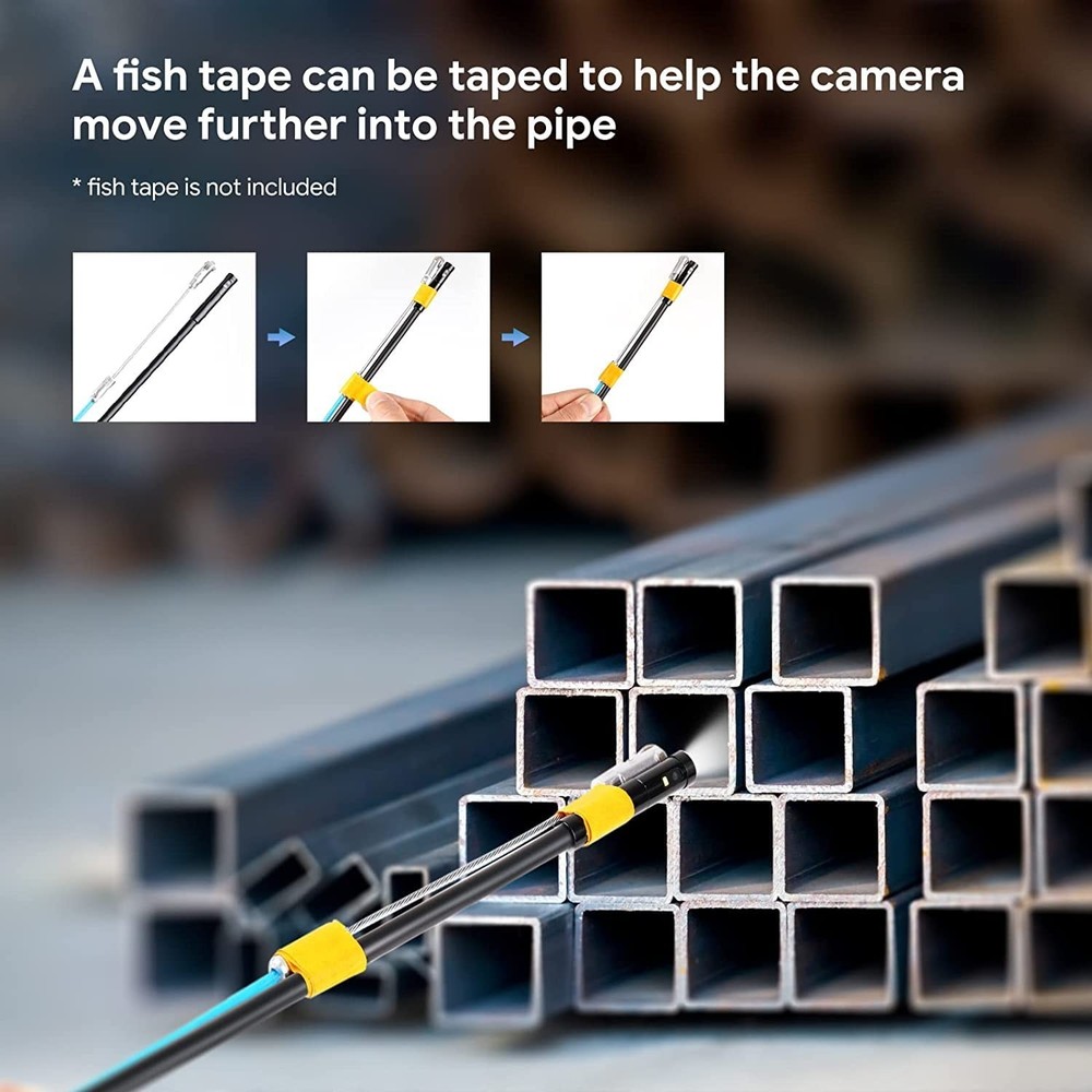 50FT Waterproof Borescope Camera with Split Screen & Manual Exposure Control