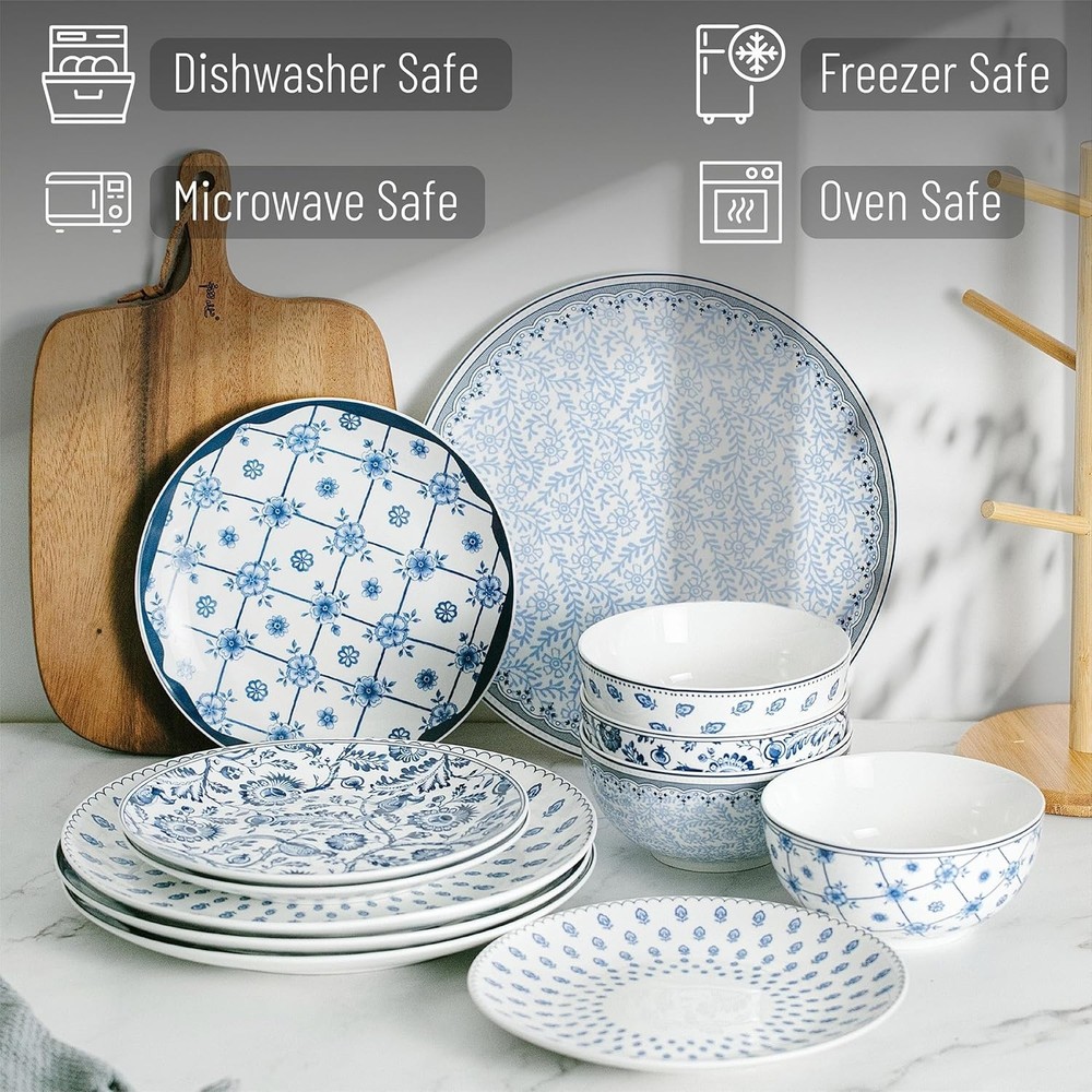 Dinnerware Sets for 4, 12 pcs, Ceramic Dinnerware Sets