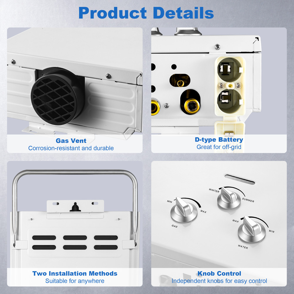 6L 1.58 GPM Portable Gas Water Heater with Handle,Outdoor Tankless Water Heater