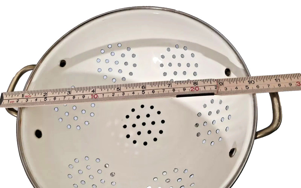 Vintage Cornucopia Enamelware Colander Made in Japan Copper Handles