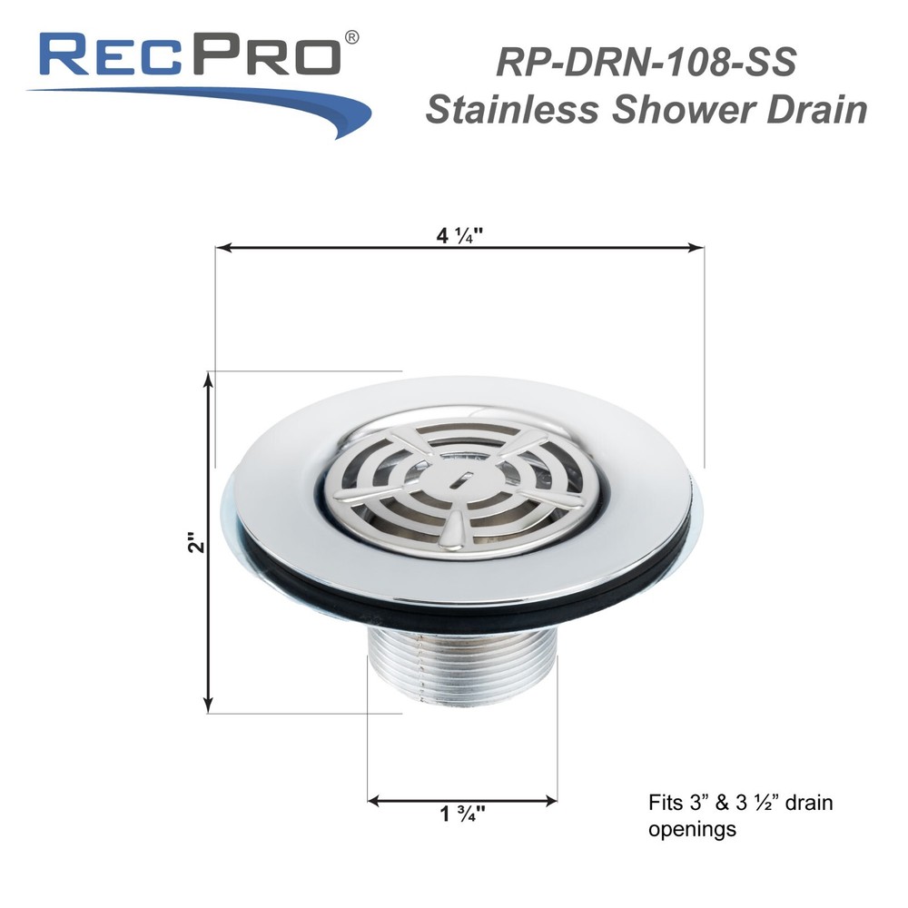 RecPro RV Stainless Steel Shower Drain with Strainer | Prevent Clogs