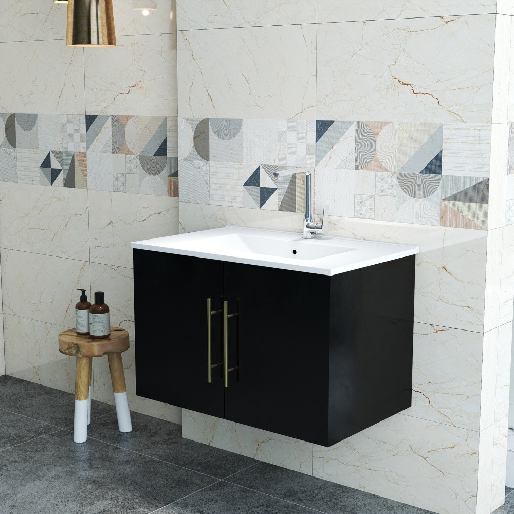 Bathroom Vanity with Ceramic Basin Sink Double Doors Features Soft-Close Hinges