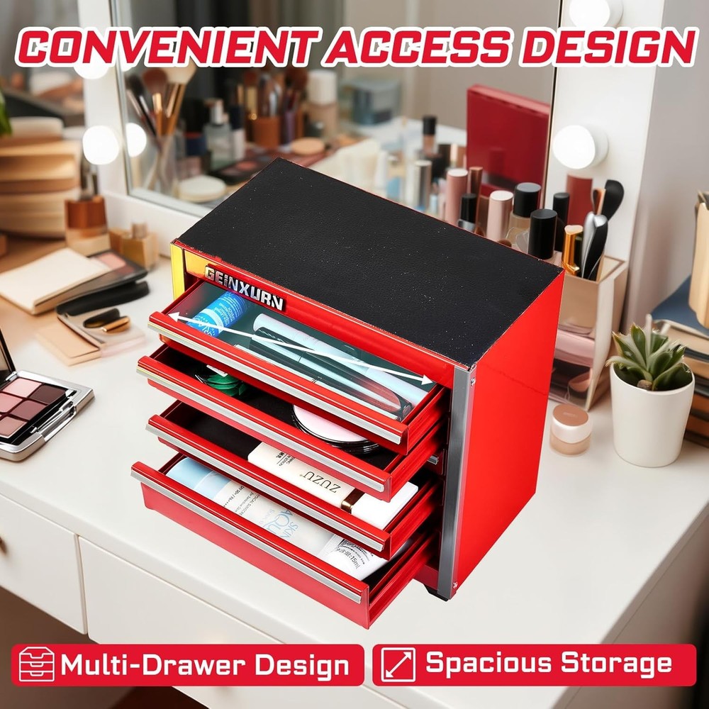 5-Drawer Rolling Red Tool Box Heavy Duty Micro Roll Cab Steel Stackable Tool