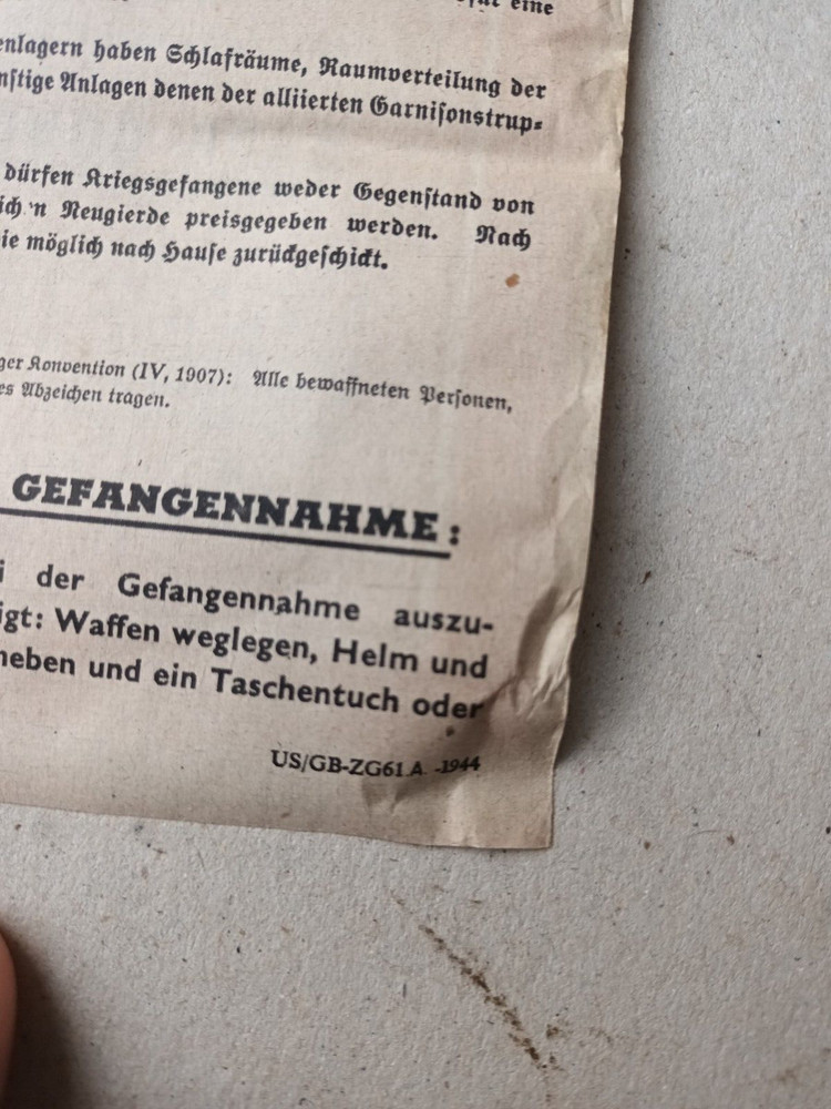 Germany Safe Conduct Surrender Leaflet 1944 WW2 US