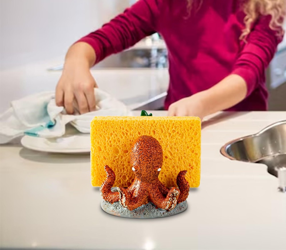 Octopus Sponge Holder For Kitchen Sink Sponge Holder Cute Kitchen Sponge Hold...
