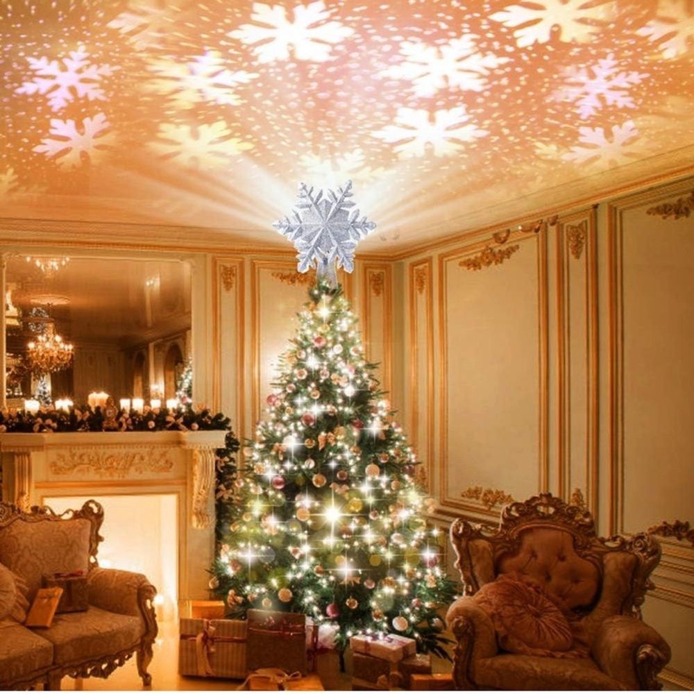 Silver Glitter Snowflake 6 model Tree Topper project lights