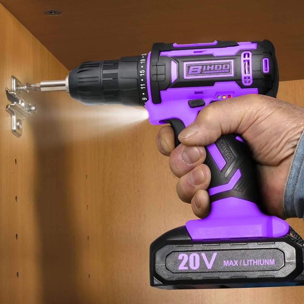 20V Cordless Power Drill Kit with 43 Bits & LED Light