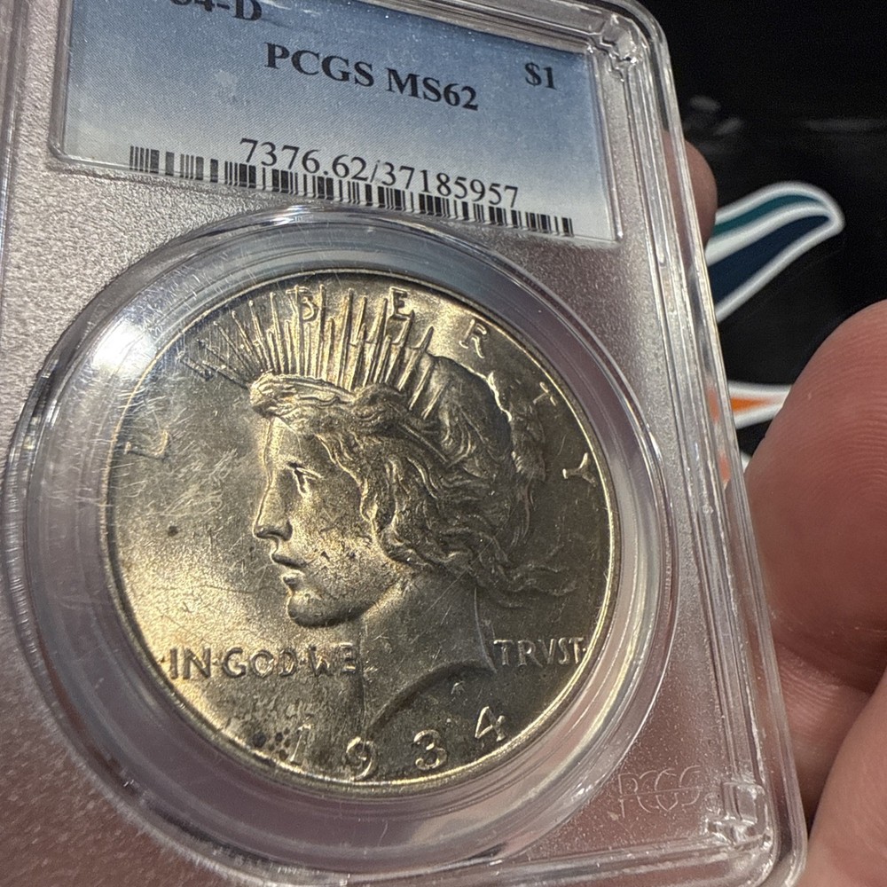 1934-D Peace Dollar PCGS MS62 Toned Better Date $1