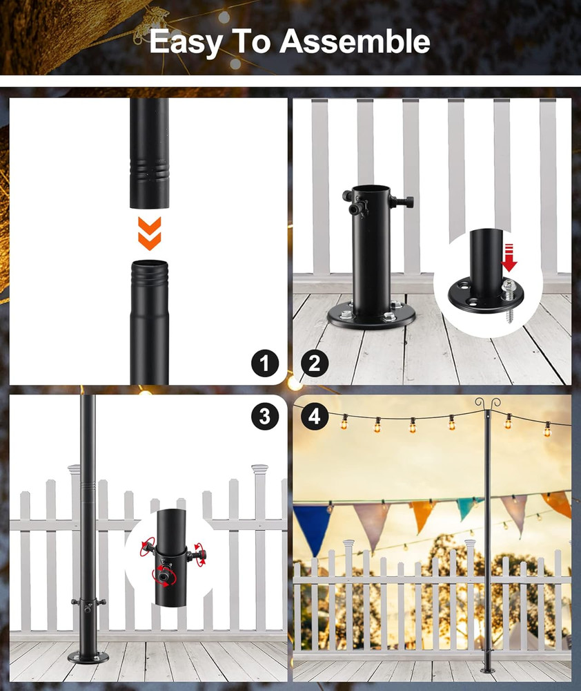 2 sets Deck Patio Light hanging Pole for Outside String Lights for Wedding Party
