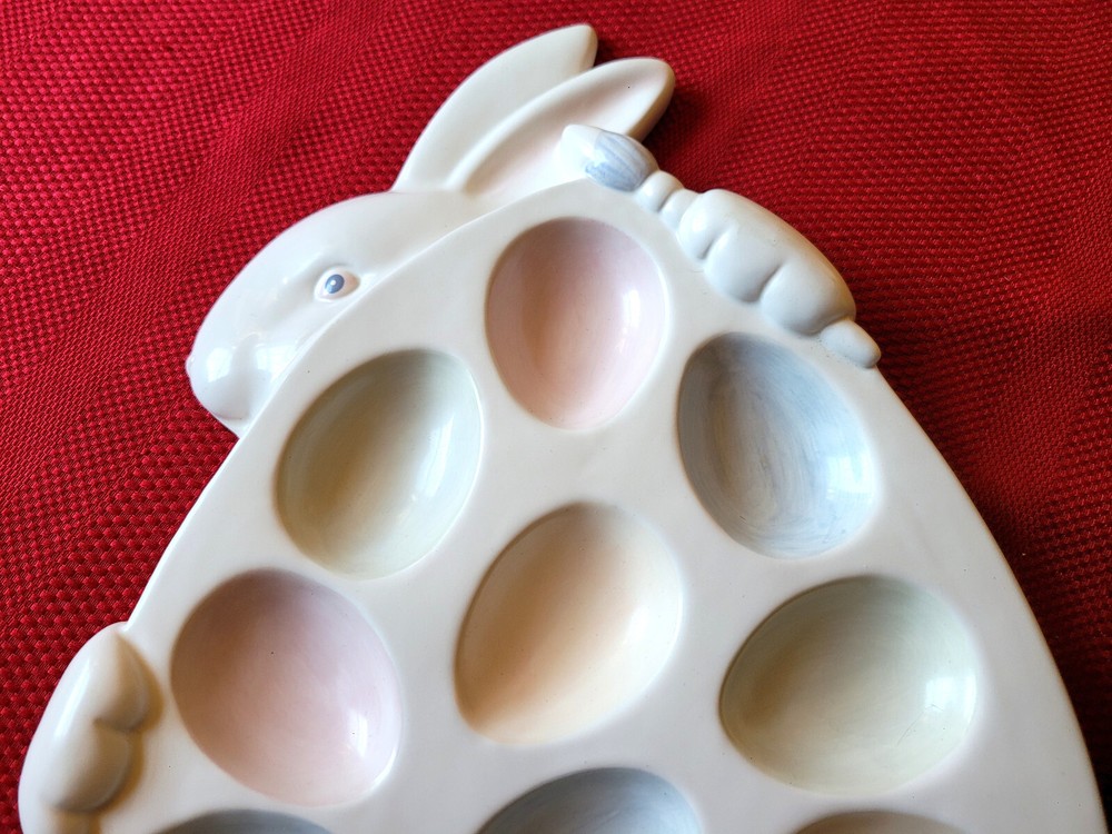 *ADORABLE* DEPT 56 Stoneware *EASTER BUNNY RABBIT* 13 1/4 x 9" Deviled EGG PLATE